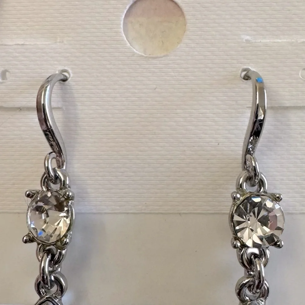 Charter Club Rhodium Clear Crystal Silver Tone Drop Earring Stretch Bracelet Set